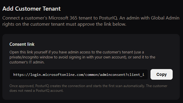 PosturIQ MSP client onboarding flow